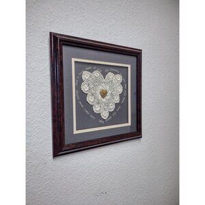 Vintage Grandma Love Quote, Heart of Gold Charm Framed Lace Doily Wall Mount